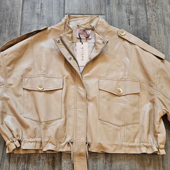 Bubish Revolve Jacket Womens Size S Savannah Lambskin Leather Zip Snap Caramel - Picture 5 of 16
